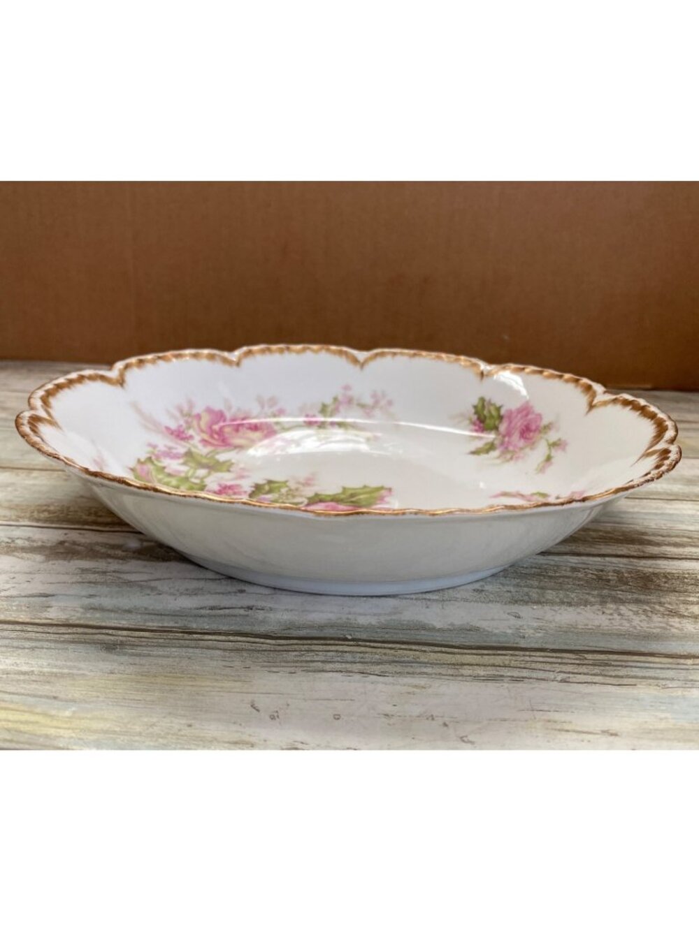 Haviland Limoges H90 Christmas Rose Double Gold 9" Round Serving Bowl Antique - Picture 2 of 13